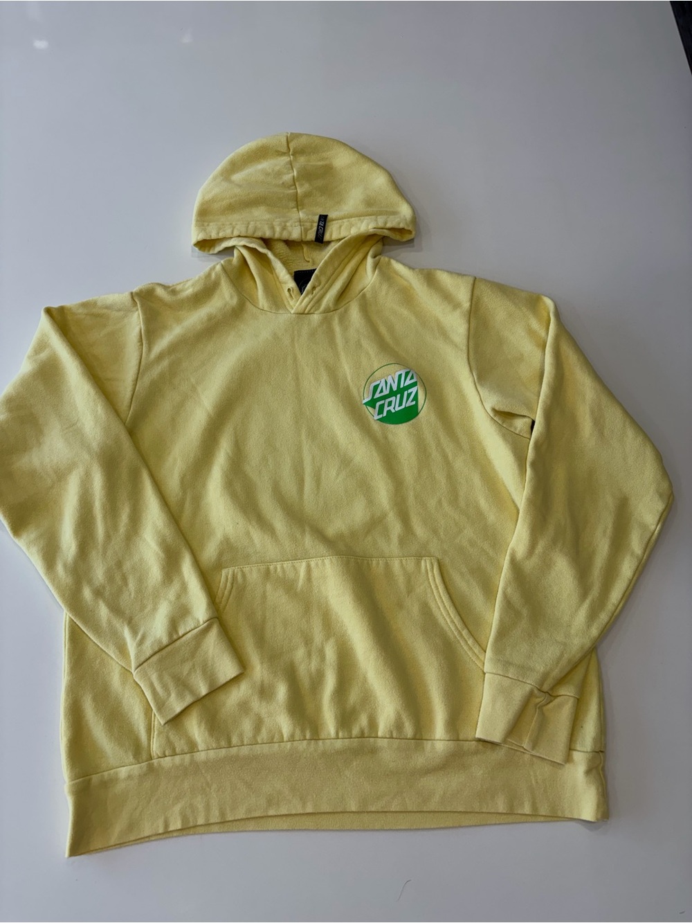 Santa Cruz Skateboards Pale Yellow Hoodie with Green Chest Logo